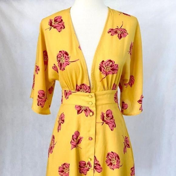 Forever 21 Deep V-Neck Marigold & Peonies Dress - Picture 4 of 13